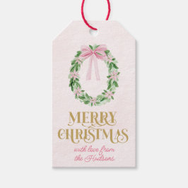 Etiquetas Para Regalos Preppy Pink Christmas Wreath gift tag