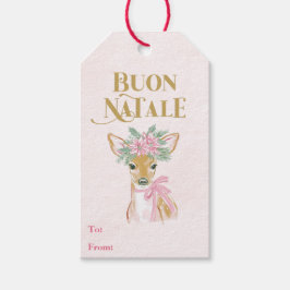 Etiquetas Para Regalos Preppy Pink Deer & Green Gingham Buon Natale
