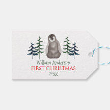 Primer bebé de Navidad pingüino y árbol personaliz
