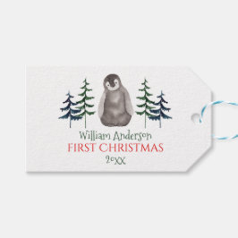Etiquetas Para Regalos Primer bebé de Navidad pingüino y árbol personaliz