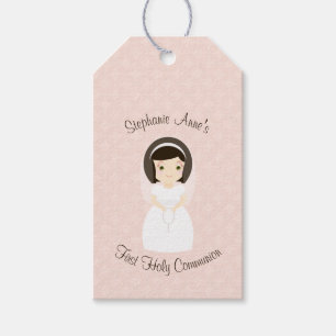 Etiquetas Para Regalos Primer chica del Brunette de la comunión santa