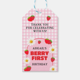 ETIQUETAS PARA REGALOS PRIMER CUMPLEAÑOS DE FRESAS 