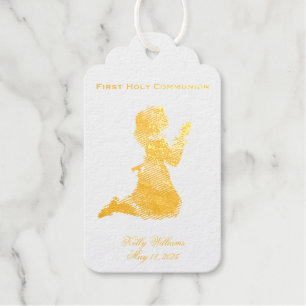 Etiquetas Para Regalos Primera Comunión Santa Orando Chica Oro Elegante