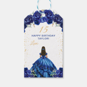 Etiquetas Para Regalos Princesa Azul Oscuro Quinceañera Feliz Cumpleaños