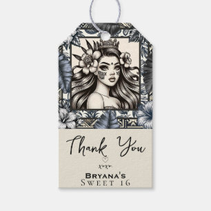 Etiquetas Para Regalos Princesa Polinesia Cumpleaños Tribal Floral Azul