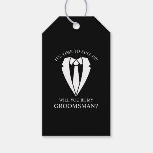 Etiquetas Para Regalos Propuesta de Demanda de Boda negro y tie Groomsman