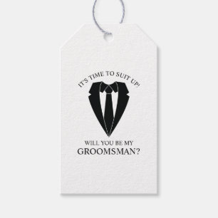 Etiquetas Para Regalos Propuesta de Demanda de Boda negro y tie Groomsman