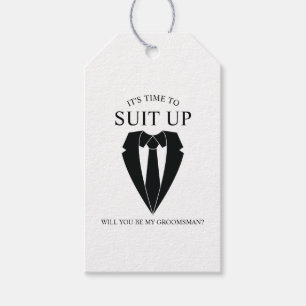 Etiquetas Para Regalos Propuesta de Demanda de Boda negro y tie Groomsman