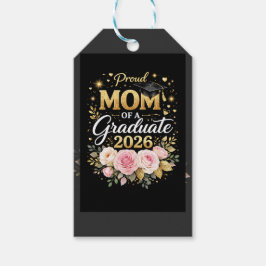 Etiquetas Para Regalos Proud Mom of a Graduate 2026 – Elegant Gold & Flor