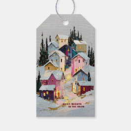 Etiquetas Para Regalos Pueblo invernal colorido con impasto nieve