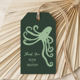 Etiquetas Para Regalos Pulpo Bodas Modernas de Mar Profundo, Verde