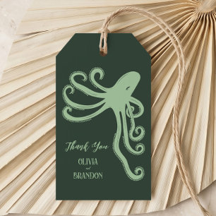 Etiquetas Para Regalos Pulpo Bodas Modernas de Mar Profundo, Verde