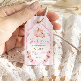 Etiquetas Para Regalos Pumpkin Pink Bow Floral Baby Shower Thank You