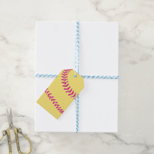 Etiquetas Para Regalos Puntadas de softball con brillo rosa falso