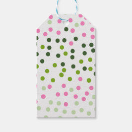 ETIQUETAS PARA REGALOS PUNTITOS BLANCOS ROSADOS Y VERDES
