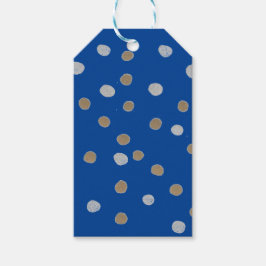 Etiquetas Para Regalos Puntos de Polka Plata y Oro en Azul