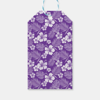 ETIQUETAS PARA REGALOS PURPLE CON FLORES DE HIBISCO BLANCO TROPICAL