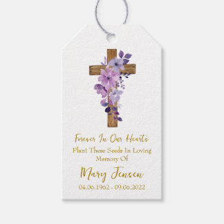 Etiquetas Para Regalos Purple flower Cross Memorial Funeral Seed Packet 