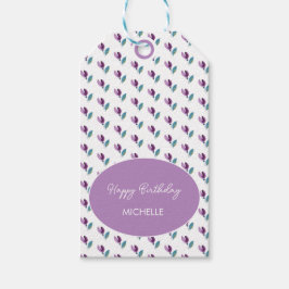 Etiquetas Para Regalos Purple Green Floral Watercolor Hand-painted