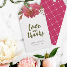 Púrpura acuarela Floral Love y Gracias Favor Tag