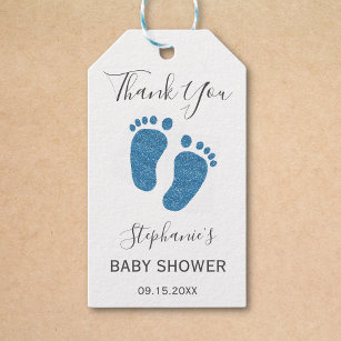 Etiquetas Para Regalos Purpurina Azul Baby Shower Gracias