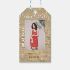 Etiquetas Para Regalos Purpurina de oro feliz año de la foto del 15 cumpl