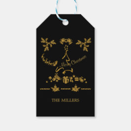 Etiquetas Para Regalos Purpurina de oro Feliz Navidad, Santa Claus