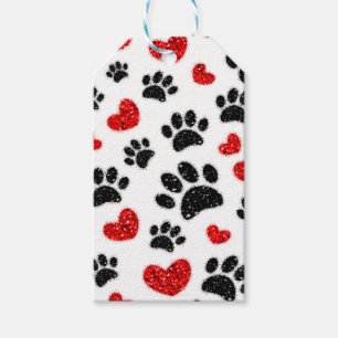 Etiquetas Para Regalos Purpurina Pintas De Pata De Perro Y Corazón Rojo