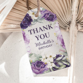 Etiquetas Para Regalos Purpurina Purple White Floral Cumpleaños Gracias