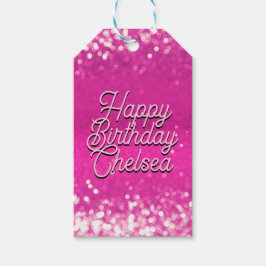 Etiquetas Para Regalos Purpurina Rosado Caliente Personalizado de Bokeh T