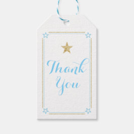 Etiquetas Para Regalos Purpurina Star Blue Gold Gracias