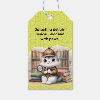 Etiquetas Para Regalos Purrlock Holmes Kitten en la biblioteca