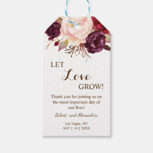 Etiquetas Para Regalos Que el amor crezca las flores de Marsala Favor de