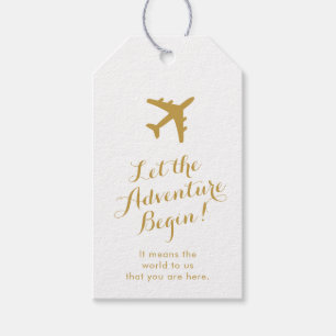 Etiquetas Para Regalos Que la aventura comience el Favor del Viaje de Oro
