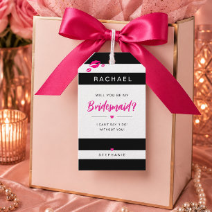 Etiquetas Para Regalos ¿Quieres Ser Mi Dama de Honor Raya Negra y Blanca