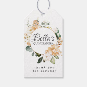 Etiquetas Para Regalos Quinceanera Favor de la Flor de Rosa Blanca Dorada