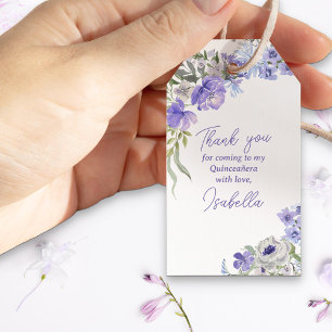 Etiquetas Para Regalos Quinceanera morada floral gracias