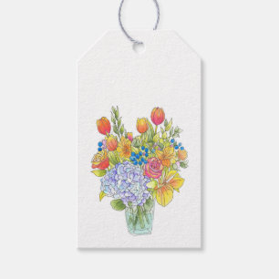 Etiquetas Para Regalos Ramillete floral de acuarela, bolígrafo y tinta co