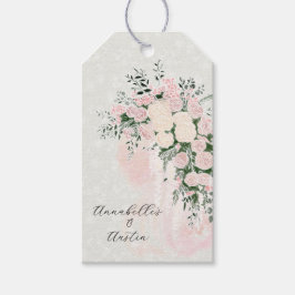 Etiquetas Para Regalos Ramo pintado a mano con lazo de color rosa claro y