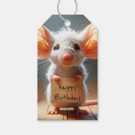 Etiquetas Para Regalos Ratón de Cumpleaños con Letrero de Cartón