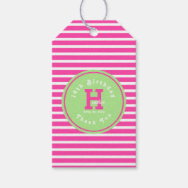 Etiquetas Para Regalos Rayas de cumpleaños rosa⎮Etiqueta para regalo verd