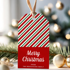 Etiquetas Para Regalos Rayas Rojas Modernas Feliz Navidad 
