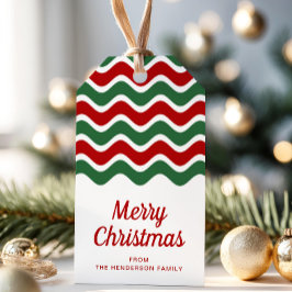 Etiquetas Para Regalos Rayas Rojas y Verdes Modernas Feliz Navidad