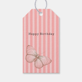 Etiquetas Para Regalos Rayas rosadas con cumpleaños de mariposa