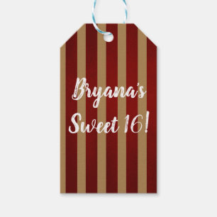 Etiquetas Para Regalos Rayas verticales rojas y doradas Patrón de rayas F