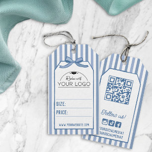 Etiquetas Para Regalos Rayas y lazo de coqueta azul y su logotipo dibujad