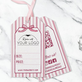 Etiquetas Para Regalos Rayas y Lazo de Coqueta Rosa Logotipo Dibujado a M
