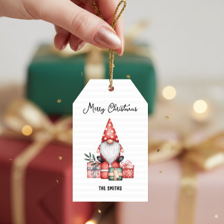 Etiquetas Para Regalos Red Christmas Gnome with Presents Merry Holiday