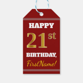 Etiquetas Para Regalos Red, Faux Gold 21st Birthday + Nombre personalizad