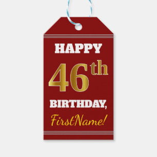 Etiquetas Para Regalos Red, Faux Gold 46th Birthday + Custom Name